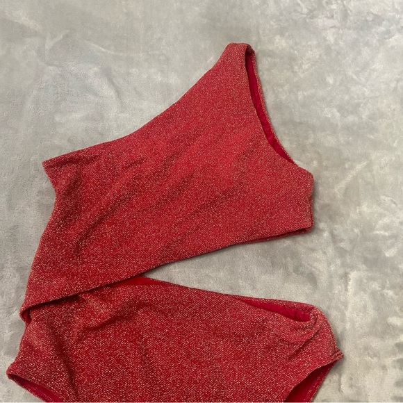 New! Beach Riot Red Metallic Celine One Shoulder One Piece Swimsuit 24799 - Picture 6 of 10